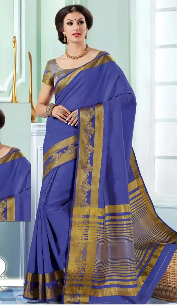 Royal Blue Tussar Silk Saree | FH418767078