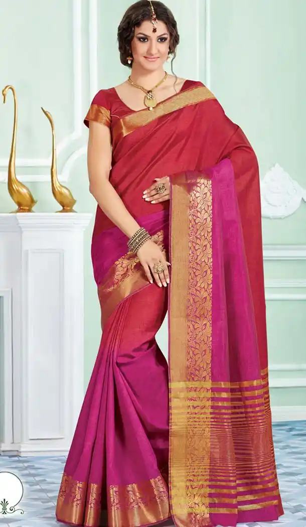 Red Tussar Silk Saree | FH418767080