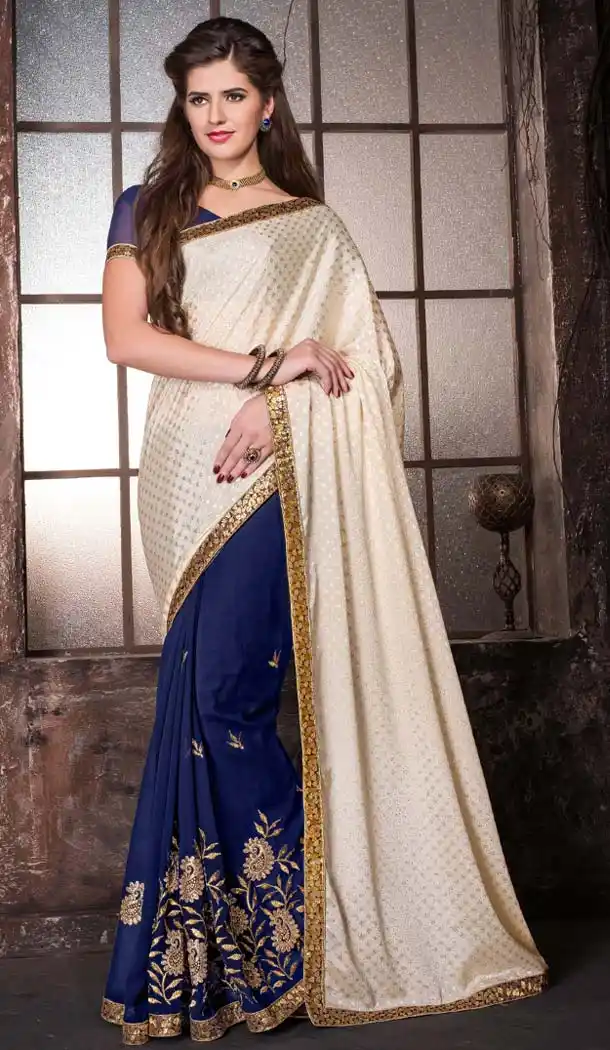 Classic Looking Chiffon Blue Ethnic Saree For Womens | FH418867083