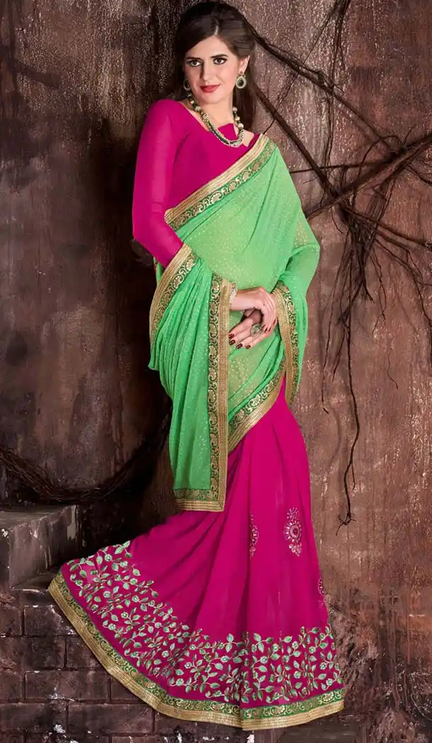 Woemn's Traditional Looking Chiffon Pink Ethnic Saree | FH418867084