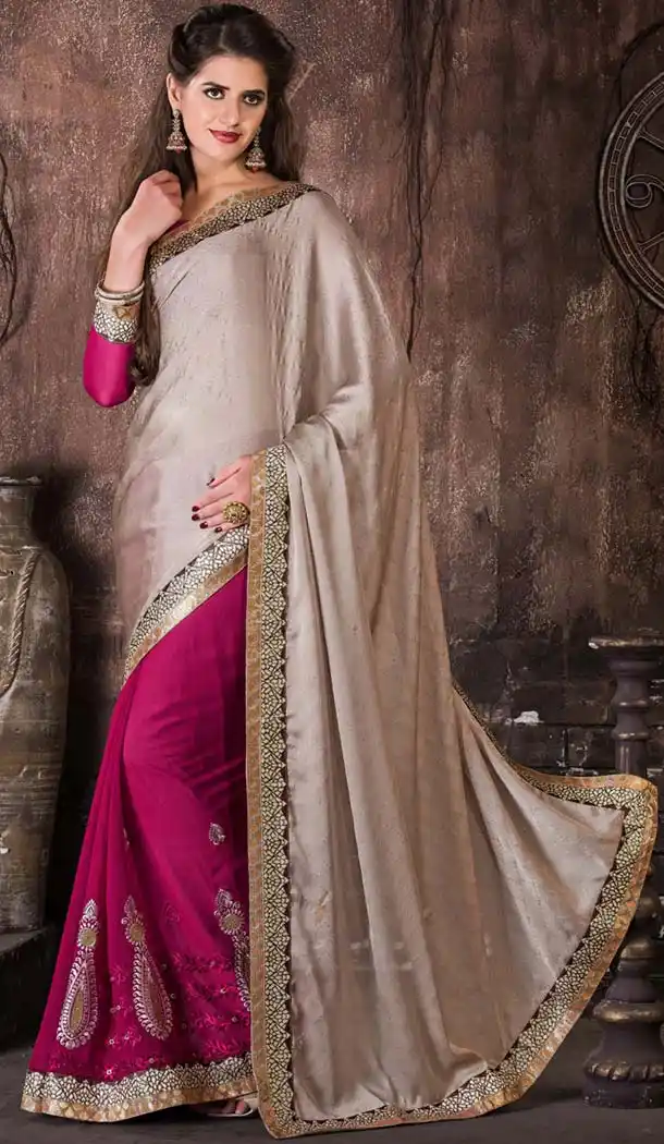 Deep Pink Color Saree With Attractive Fancy Pallu | FH418867086