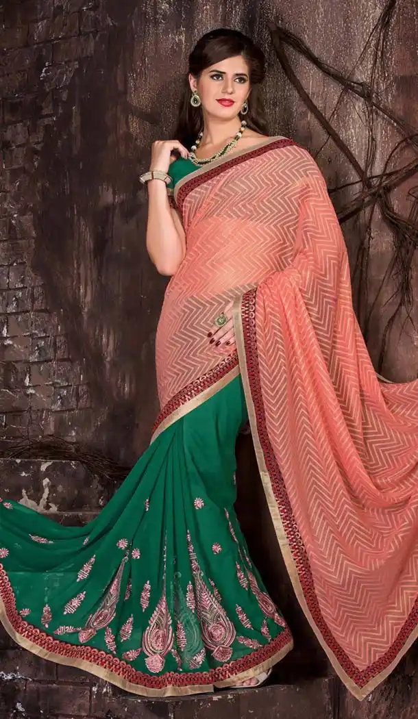 Beautiful Plain Pallu Saree in Emerald Color | FH418867088