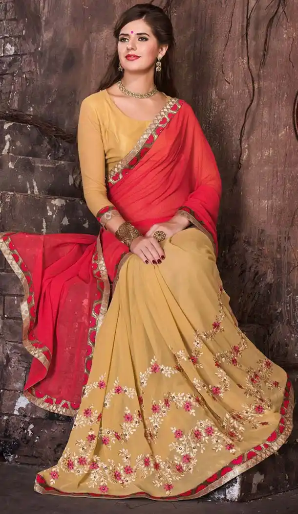 Attractive Looking Georgette Brown Women's Ethnic Saree | FH418867089