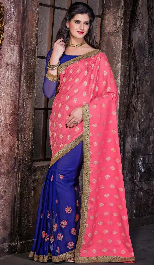 Pretty Plain Pallu Saree in Royal Blue Color | FH418867090