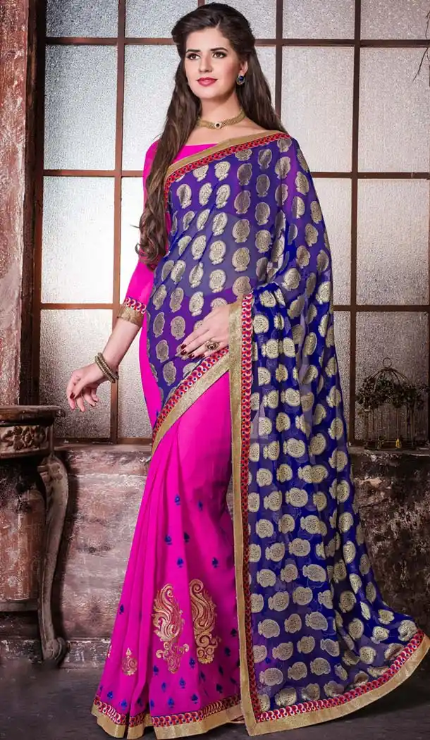 Deep Pink Color Saree With Attractive Plain Pallu | FH418867091