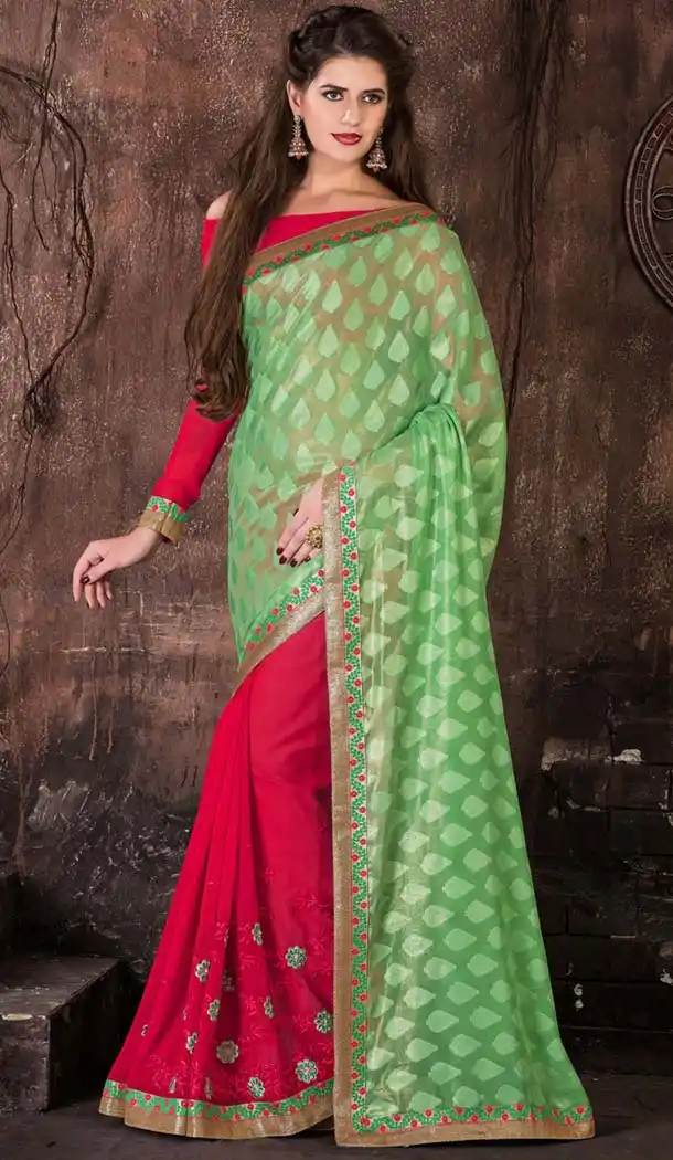 Hot Pink Saree With Gorgeous Plain Pallu | FH418867093