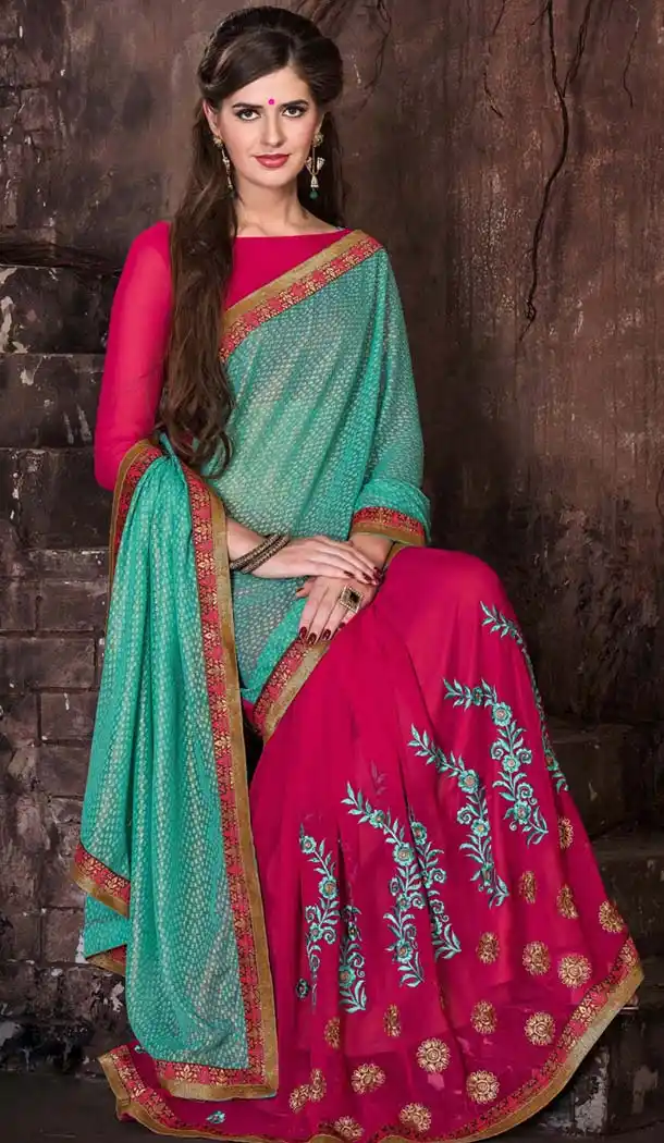 Pretty Plain Pallu Saree in Deep Pink | FH418867094