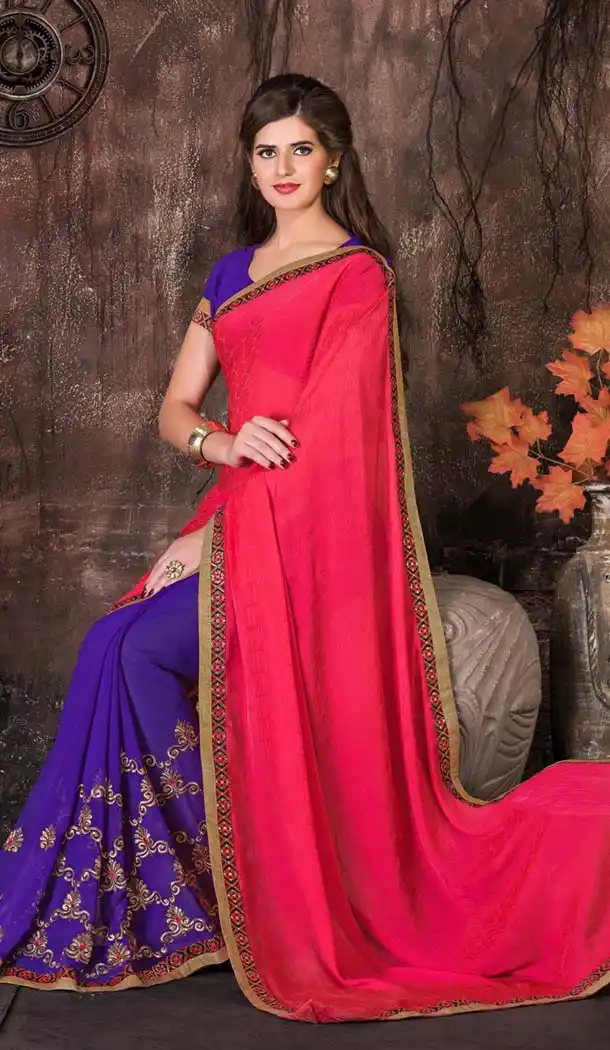 Deep Pink Saree With Appealing Plain Pallu | FH418867097