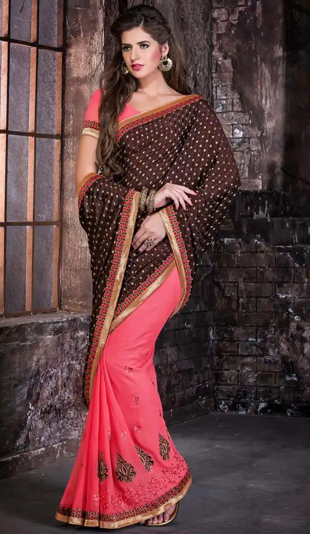 Salmon Saree With Pretty Plain Pallu | FH418867099