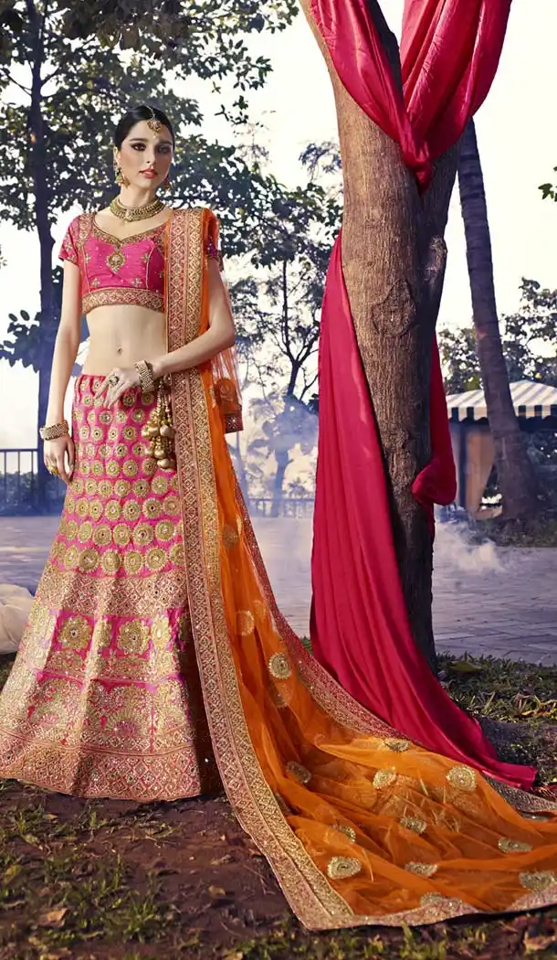 Pink Art Silk Bridal Wedding Lehengas | FH420267232