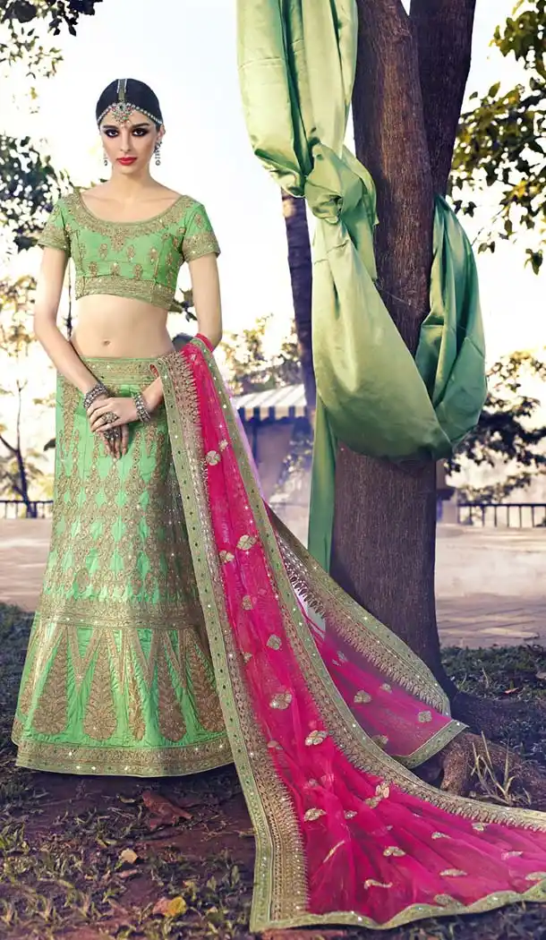 Mint Green Art Silk Bridal Wedding Lehengas | FH420267233