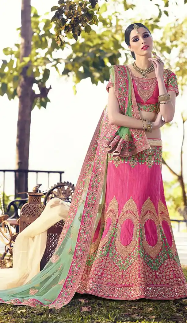 Pink Color Art Silk Bridal Wedding Lehengas | FH420267234