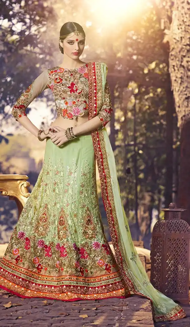 Mint Green Color Net Bridal Wedding Lehengas | FH420267236