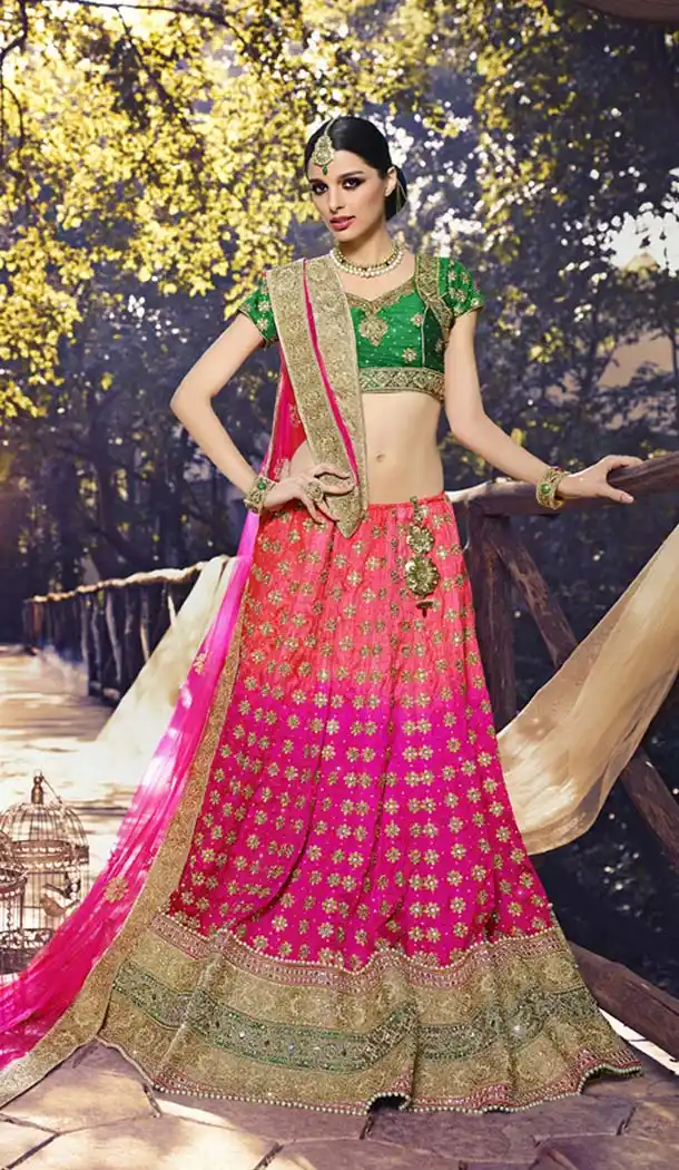 Deep Pink Color Art Silk Bridal Wedding Lehengas | FH420267237