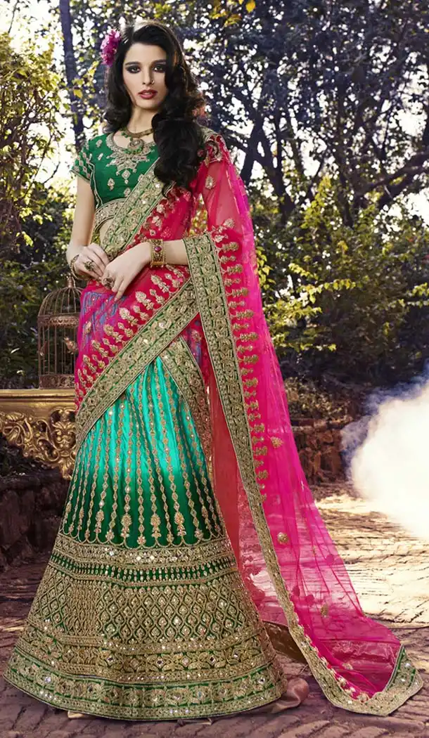 Turquoise Color Art Silk Bridal Wedding Lehengas | FH420267240