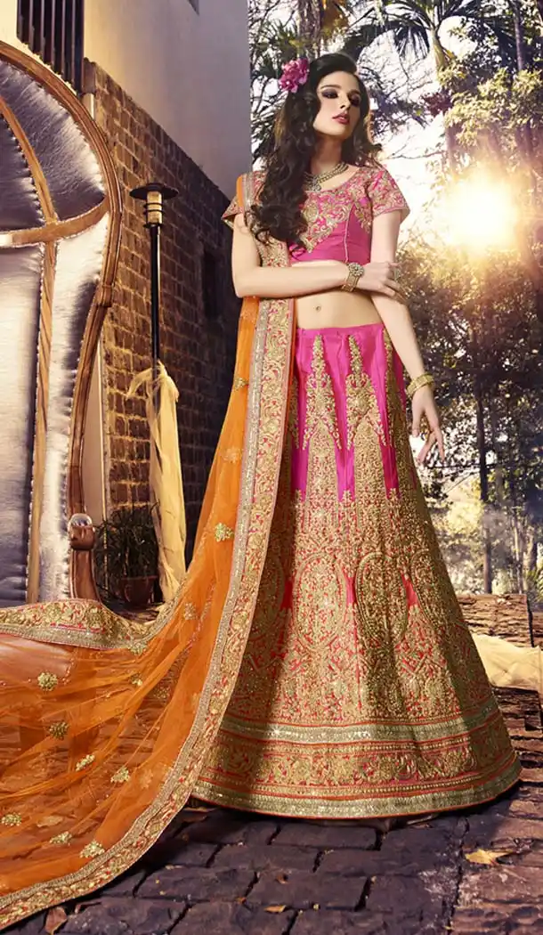 Pink Color Art Silk Bridal Wedding Lehengas | FH420267241