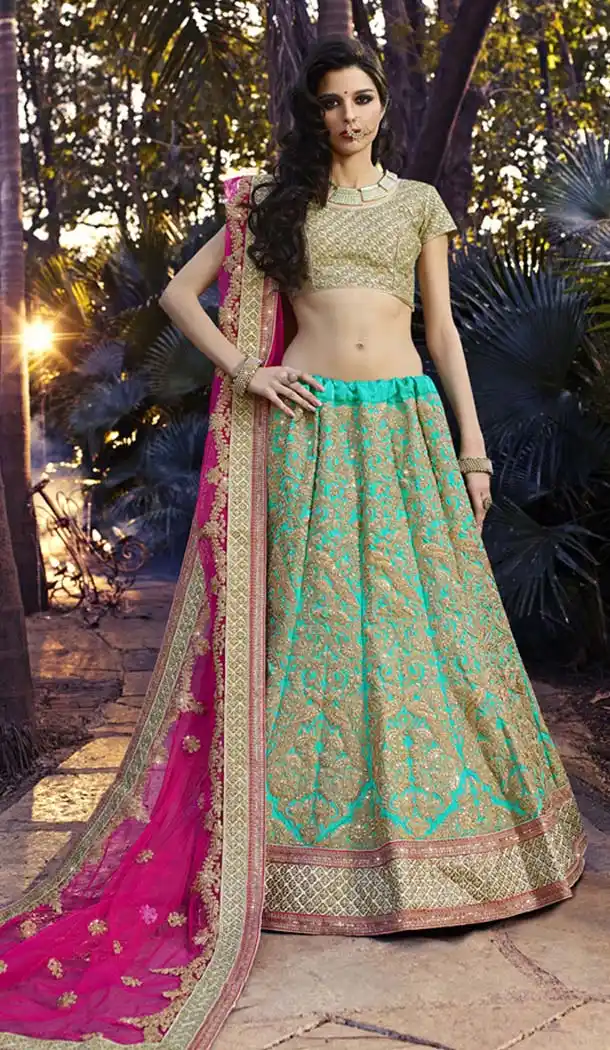 Turquoise Color Art Silk Bridal Wedding Lehengas | FH420267242