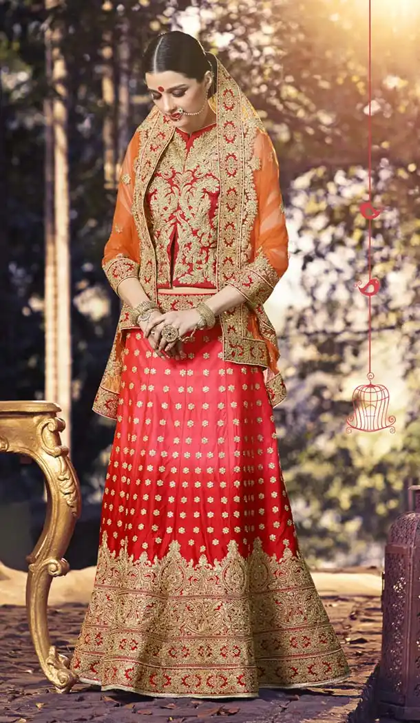Red Color Art Silk Bridal Wedding Lehengas | FH420267243