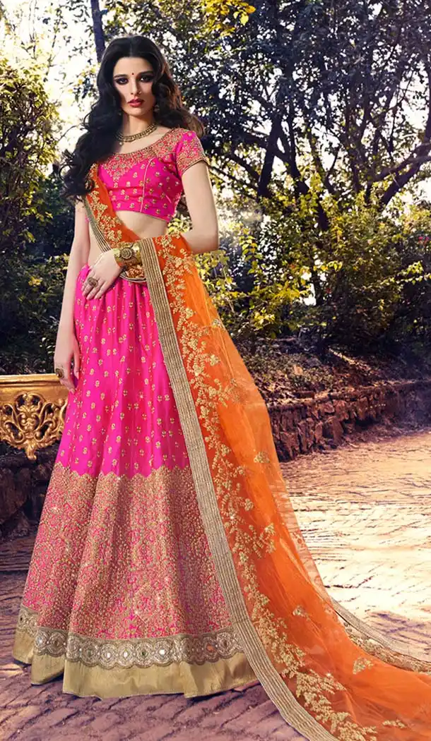 Deep Pink Color Art Silk Bridal Wedding Lehengas | FH420267244