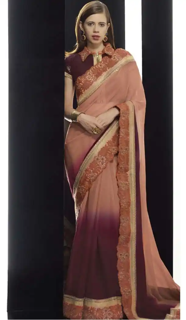 Striking Plain Pallu Saree in Brown Color | FH420567266