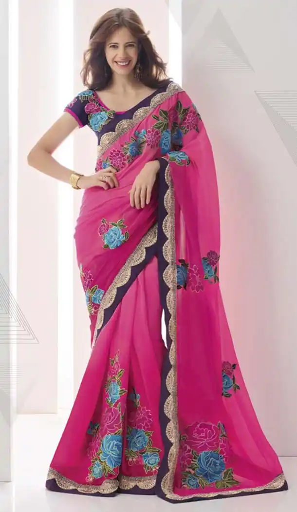 Beautiful Looking Chiffon Pink Ethnic Saree For Womens | FH420567267