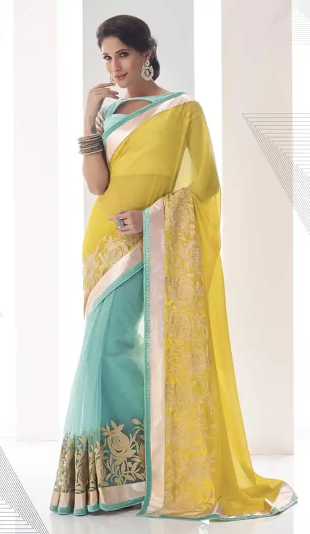 Gorgeous Embroidered Pallu Saree in Yellow Color | FH420567271