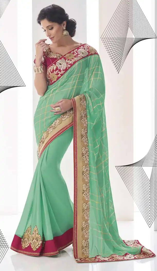 Beautiful Plain Pallu Saree in Mint Green Color | FH420567274
