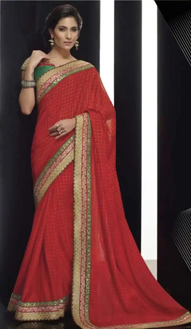 Attractive Plain Pallu Saree in Red | FH420567275