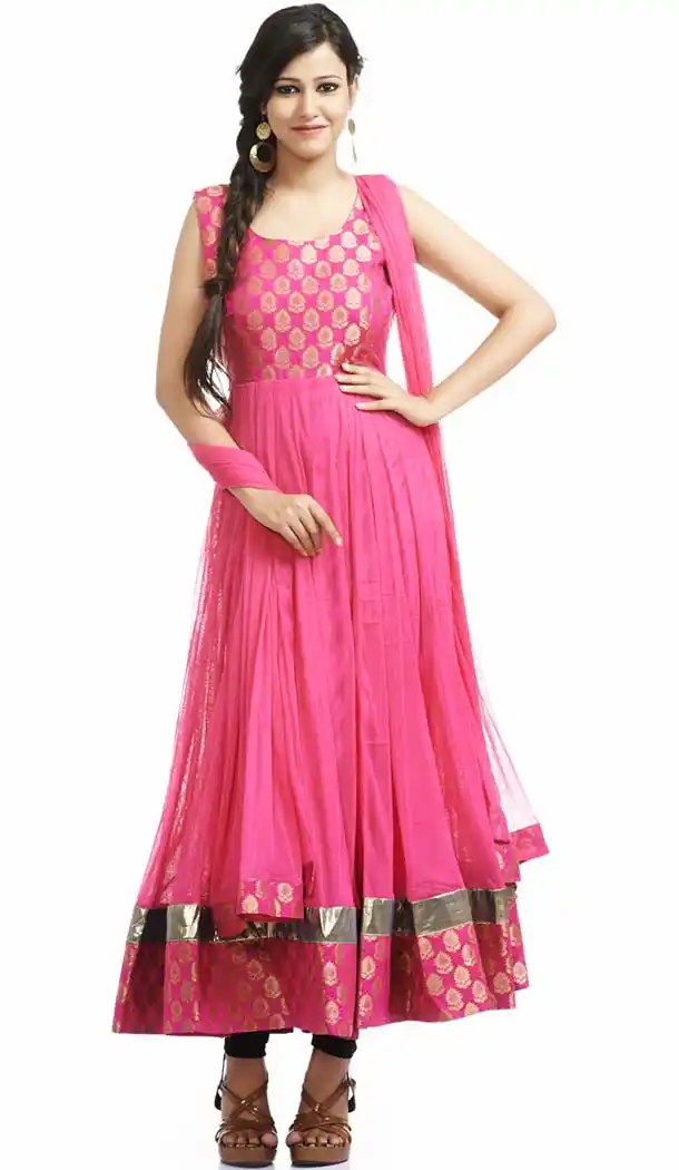 Deep Pink Color Net Readymade Churidar Salwar Suit | FH420667281