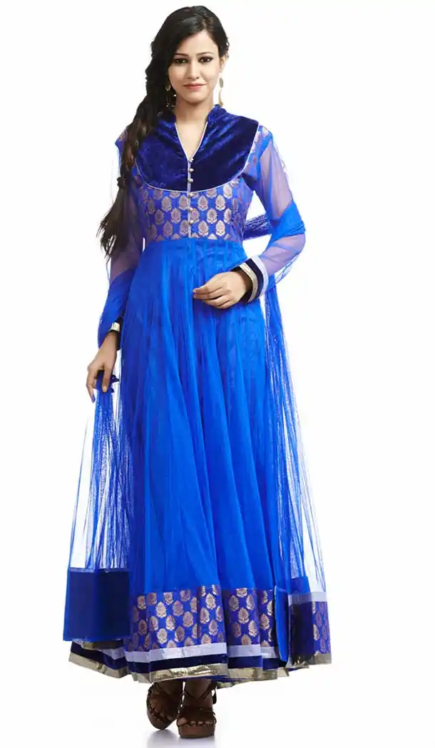 Royal Blue Color Net Readymade Churidar Salwar Suit | FH420667282
