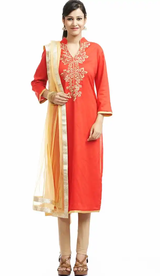 Red Color Cotton Readymade Churidar Salwar Suit | FH420667288
