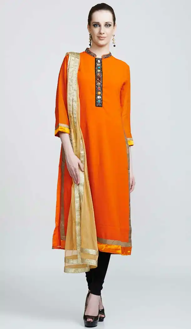 Orange Color Georgette Readymade Churidar Salwar Suit | FH420767292