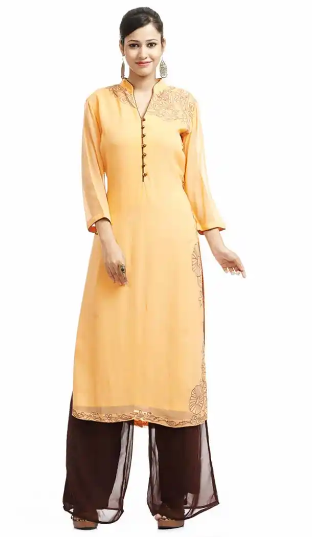 Dark Cream Color Georgette Readymade Palazzo Salwar Suit | FH420767293