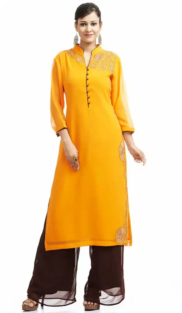 Butter Scotch Color Georgette Readymade Palazzo Salwar Suit | FH420767294