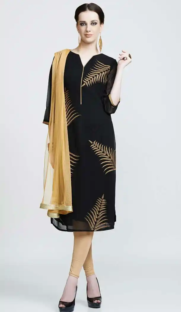 Black Color Georgette Readymade Churidar Salwar Suit | FH420767295