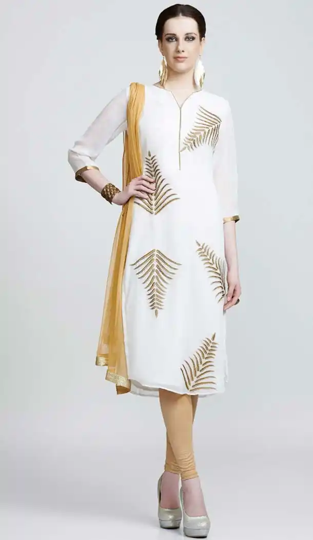 White Color Georgette Readymade Churidar Salwar Suit | FH420767296