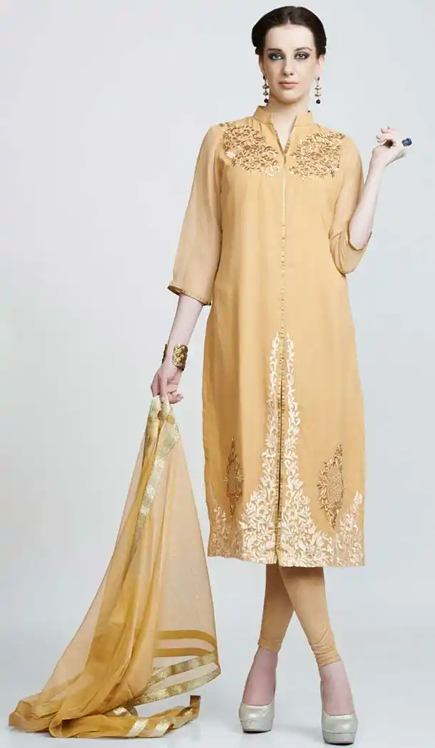 Tan Brown Color Georgette Readymade Churidar Salwar Suit | FH420767297