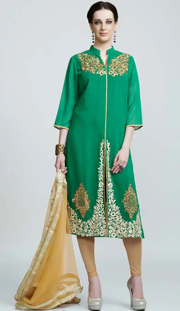 Bottle Green Color Georgette Readymade Churidar Salwar Suit | FH420767298