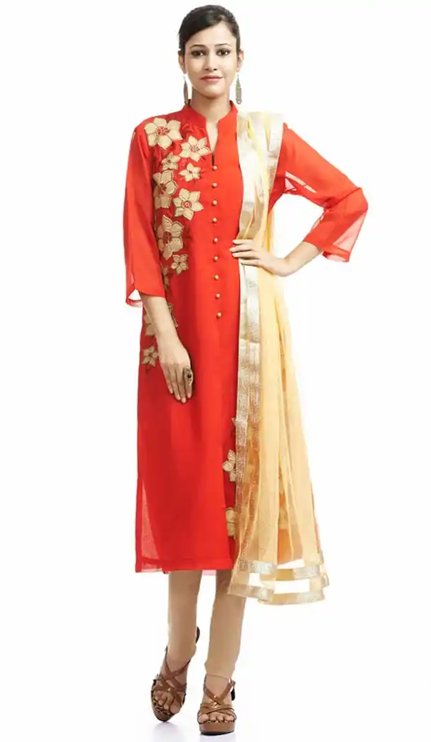 Red Color Georgette Readymade Churidar Salwar Suit | FH420767300