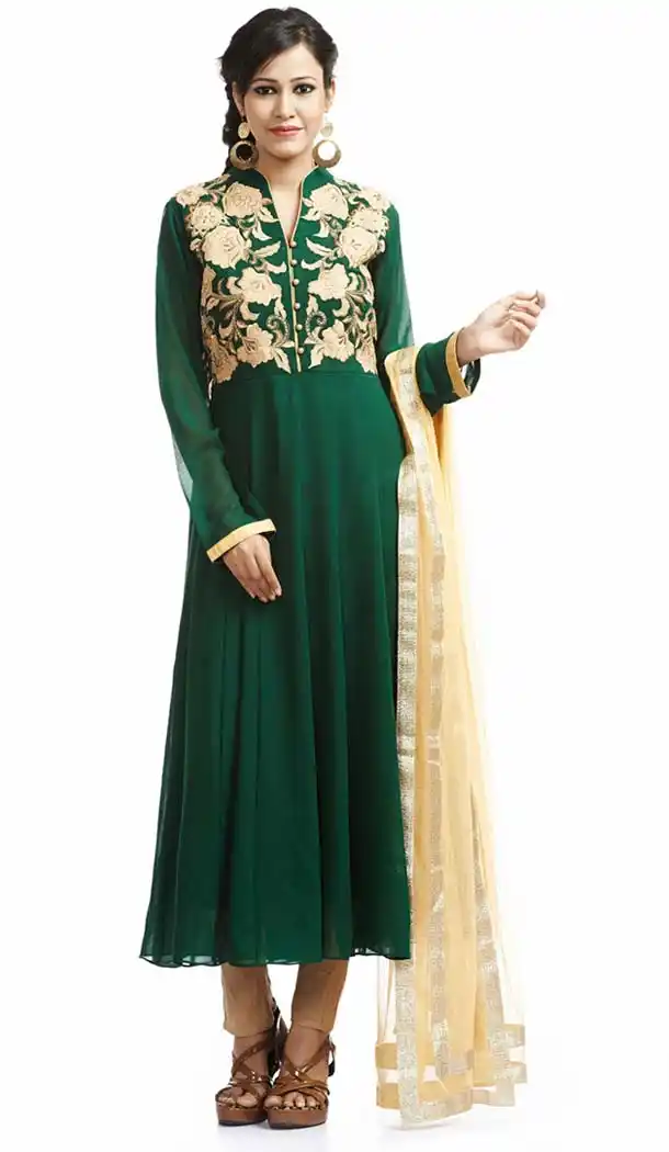 Bottle Green Color Georgette Readymade Churidar Salwar Suit | FH420767301