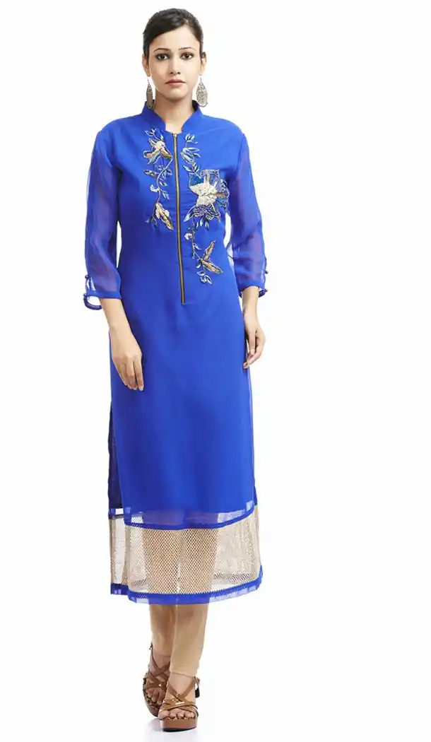 Blue Incredible Straight Kurti in Georgette | FH420867303