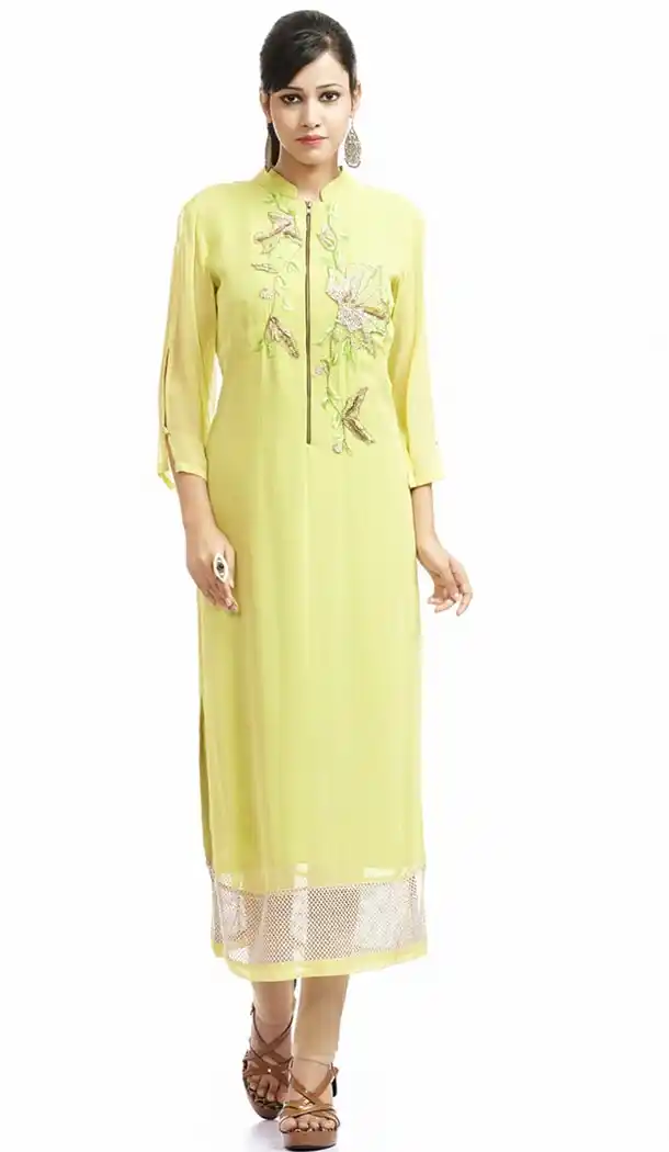 Incredible Straight Kurti in Georgette & Yellow | FH420867305