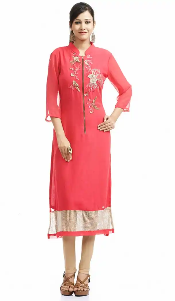 Incredible Straight Kurti in Georgette & Pink | FH420867306