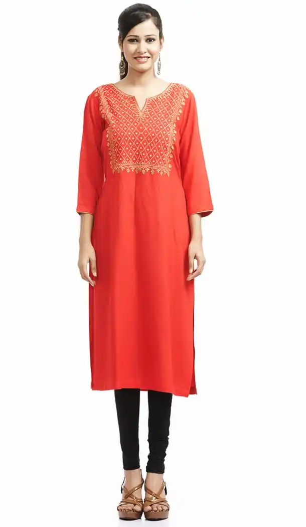 Incredible Straight Kurti in Cotton & Red | FH420867309