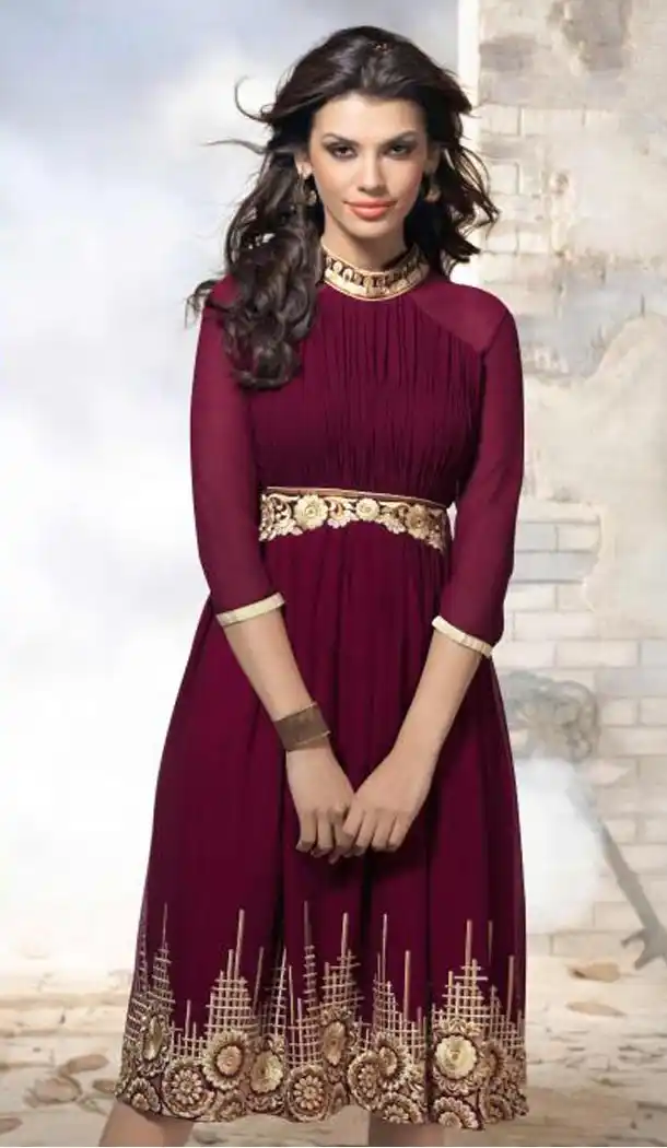 Purple Color with Resham Work Incredible Readymade Kurti | FH421467375