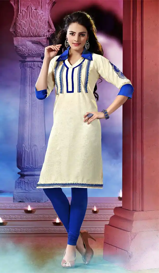 Incredible Straight Kurti in Cotton & Cream Color | FH421567390