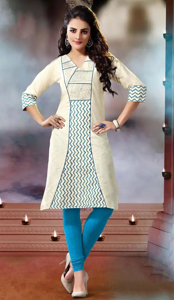 Incredible Straight Kurti in Khadi & Cream Color | FH421567391