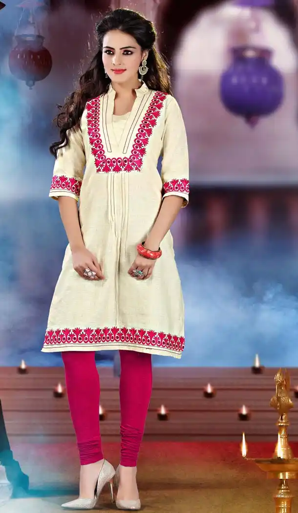 Incredible Straight Kurti Style in Khadi & Cream | FH421567393