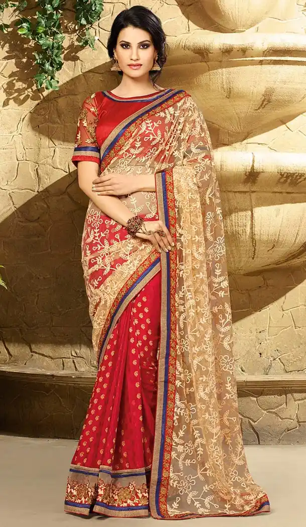 Georgette Red Color Party Wear Sarees with Blouse | FH422667514