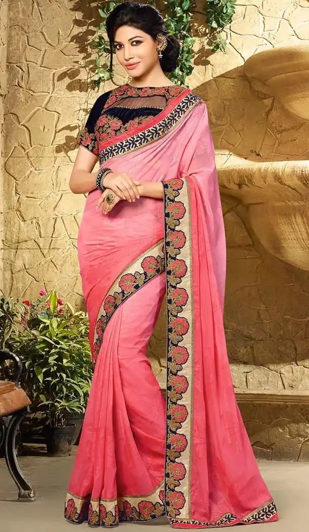 Jacquard Salmon Color Party Wear Sarees with Blouse | FH422667517